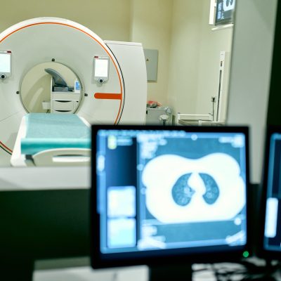 Modern MRI / KT scanner. Magnetic resonance imaging. Advanced technologies for medical diagnostics. MRI - Magnetic resonance imaging scan device in Hospital. Medical Equipment and Health Care.